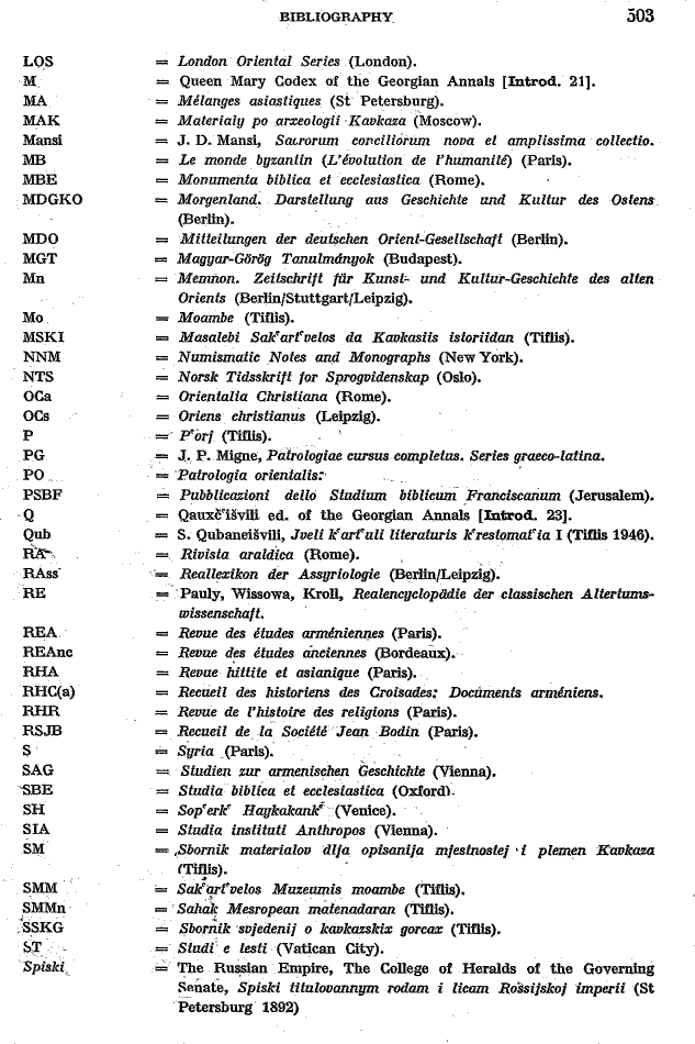Toumanoff, Studies, Bibliography p. 503