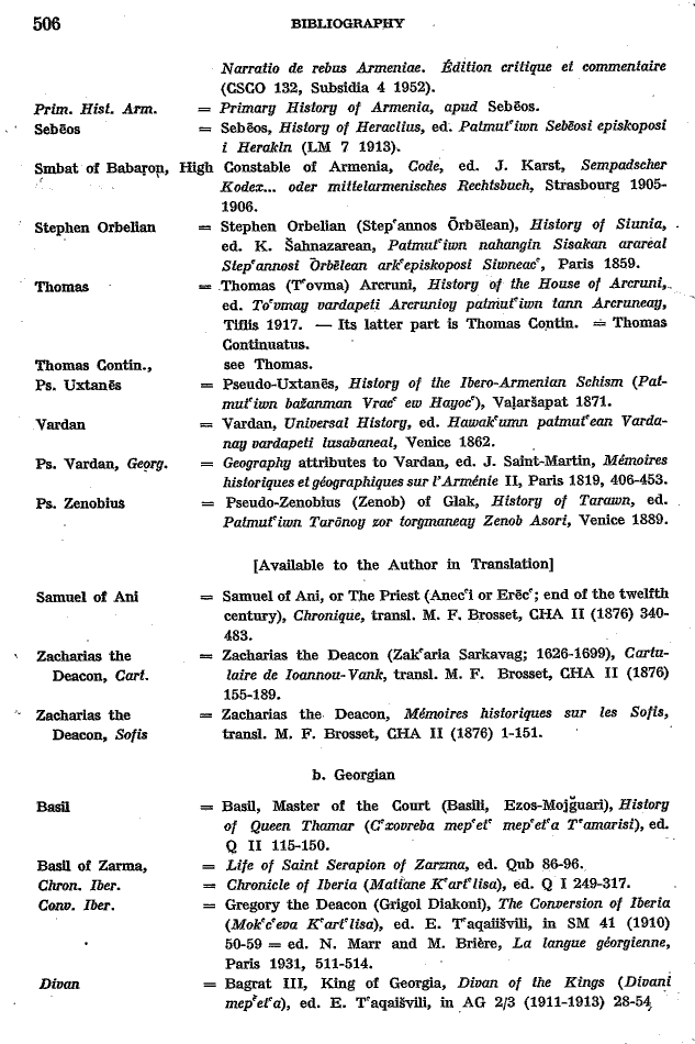 Toumanoff, Studies, Bibliography p. 506