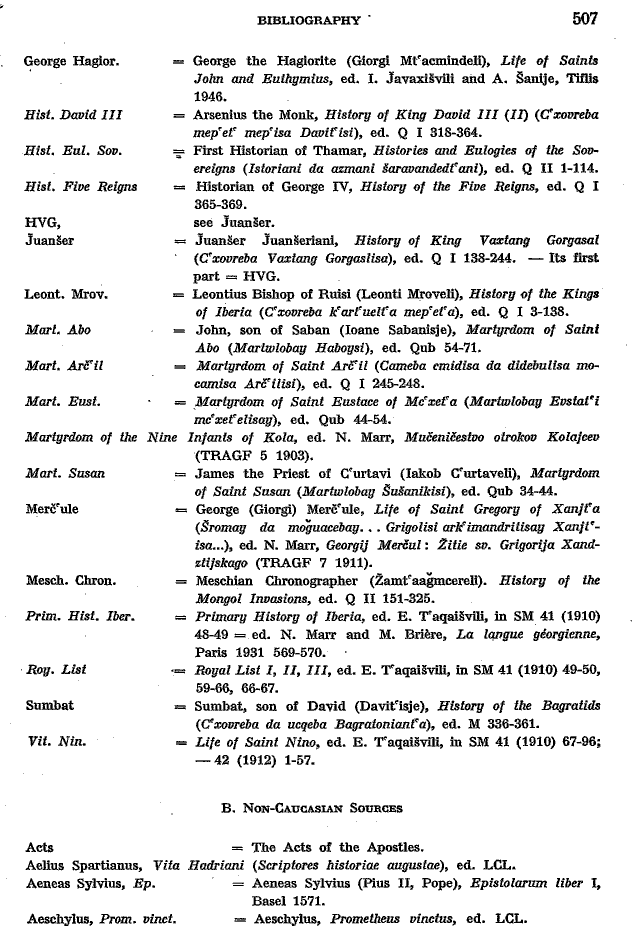 Toumanoff, Studies, Bibliography p. 507