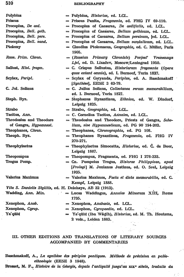 Toumanoff, Studies, Bibliography p. 510