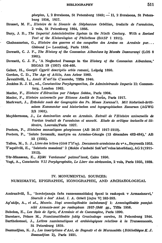 Toumanoff, Studies, Bibliography p. 511