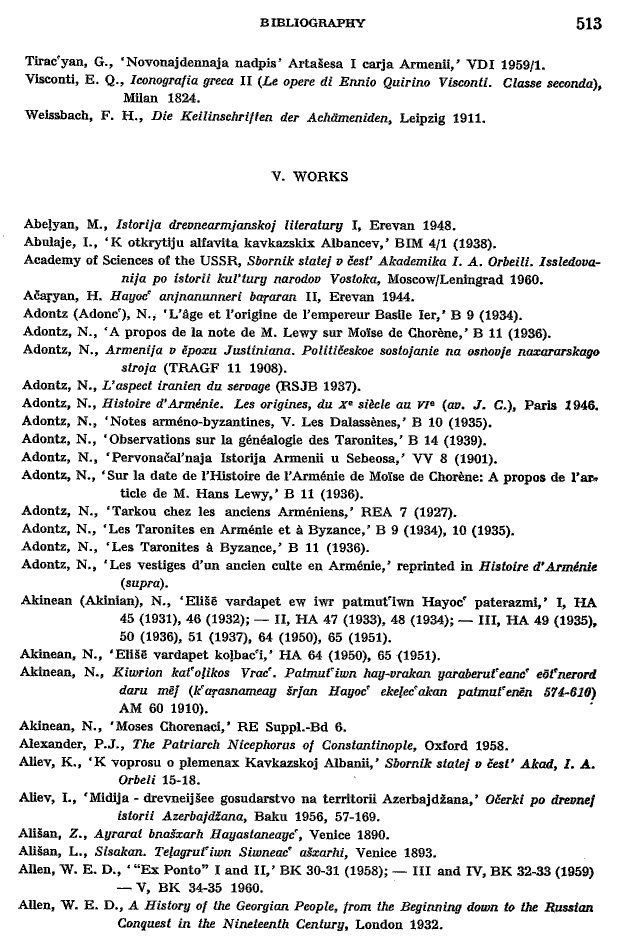 Toumanoff, Studies, Bibliography p. 513