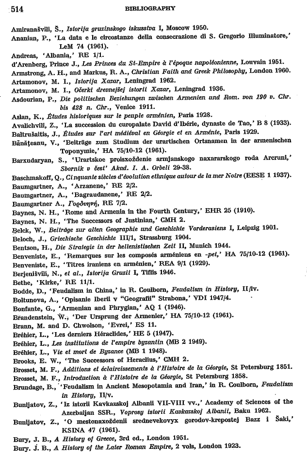 Toumanoff, Studies, Bibliography p. 514