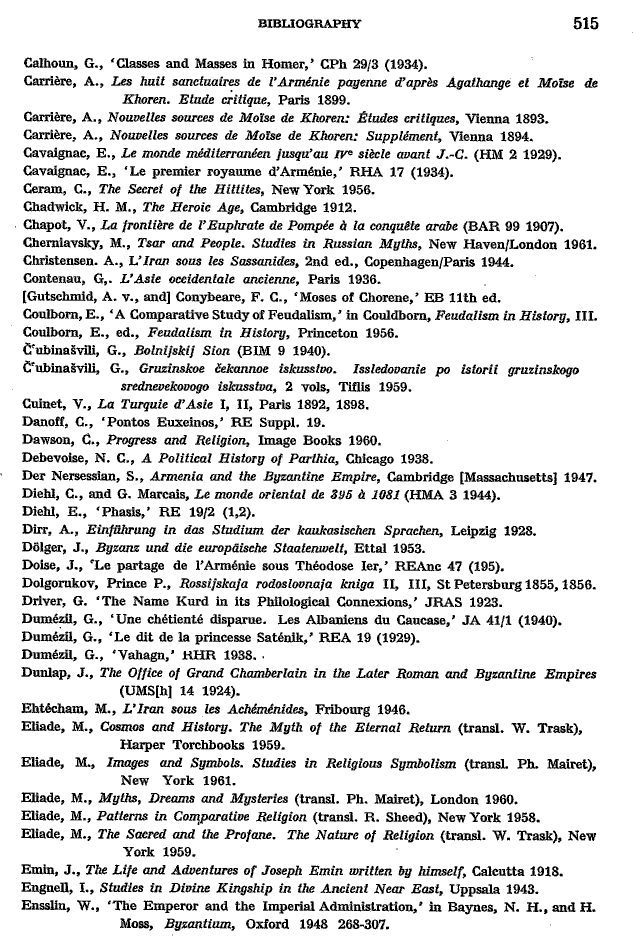 Toumanoff, Studies, Bibliography p. 515