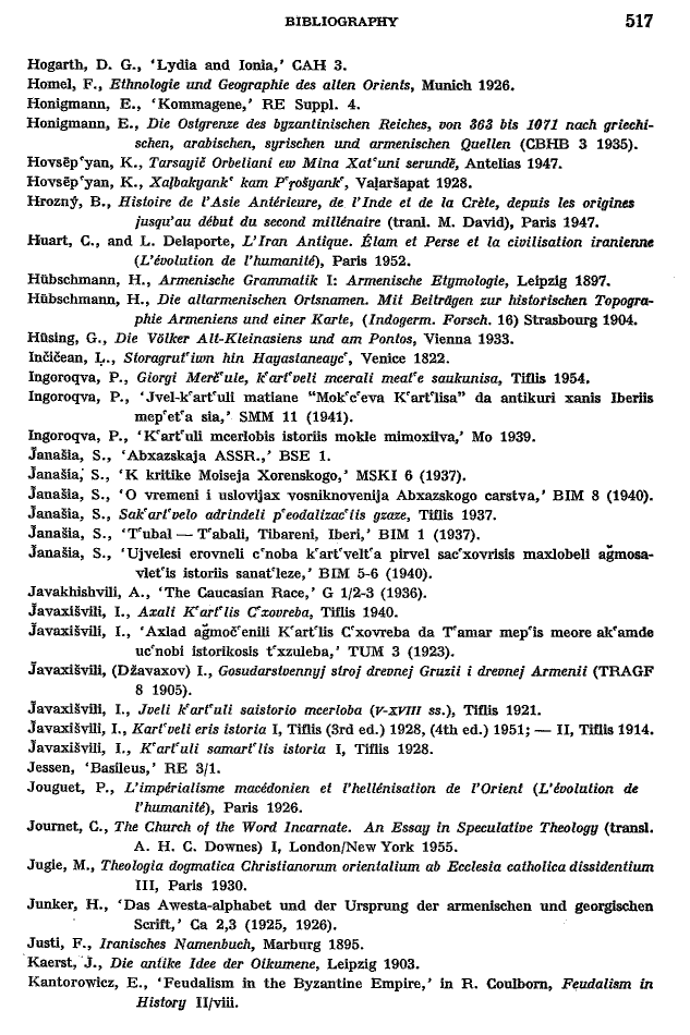 Toumanoff, Studies, Bibliography p. 517