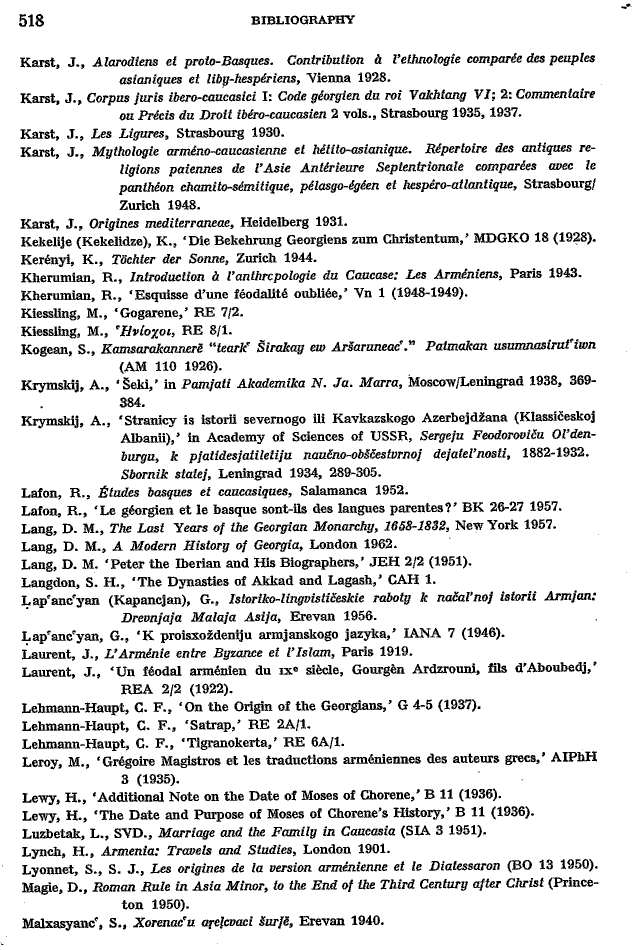 Toumanoff, Studies, Bibliography p. 518
