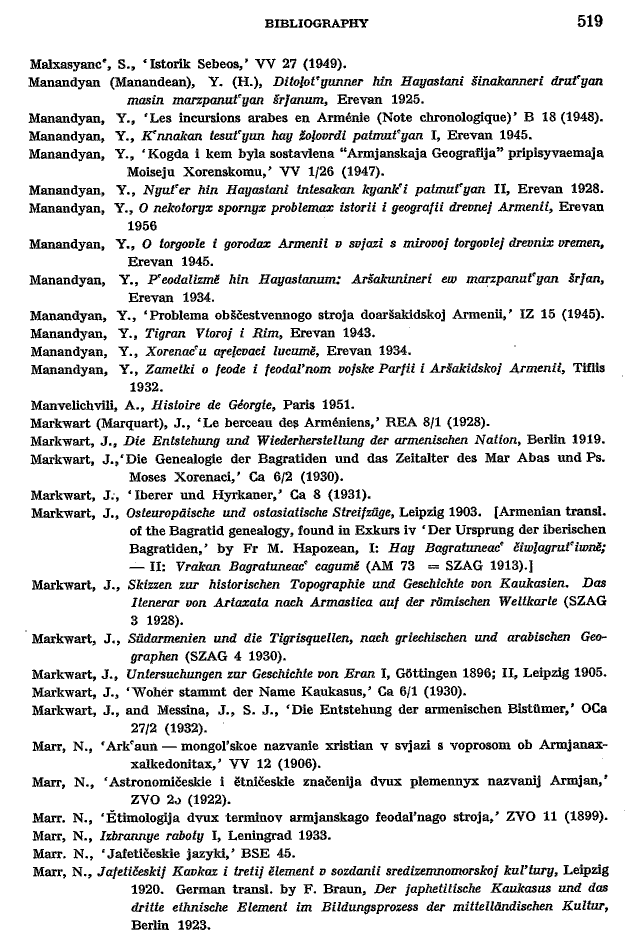 Toumanoff, Studies, Bibliography p. 519
