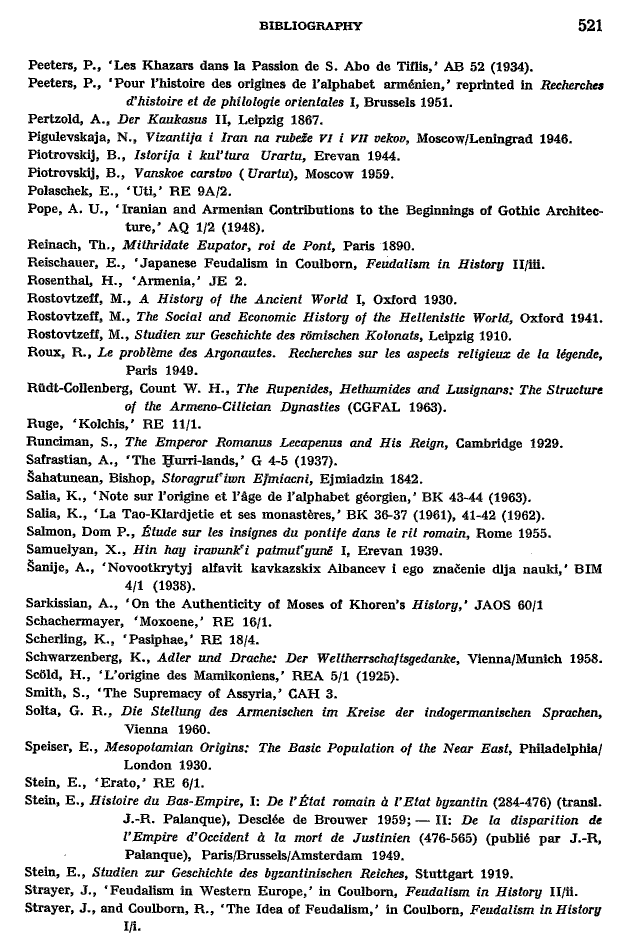 Toumanoff, Studies, Bibliography p. 521