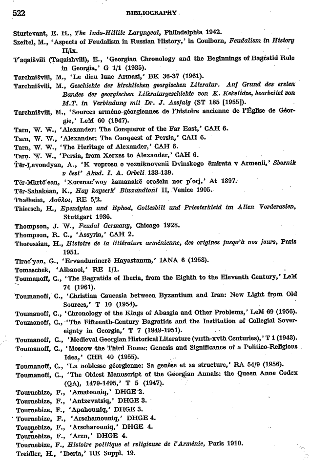 Toumanoff, Studies, Bibliography p. 522